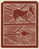 Artist: Manydjarri, Wilson. | Title: Wedi and Budok | Date: 1971 | Technique: linocut, printed in red-brown ink, from one block