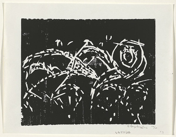 Artist: b'Grey-Smith, Guy' | Title: b'not titled' | Date: 1975 | Technique: b'woodcut, printed in black ink, from one block' Artist: b'Grey-Smith, Guy' | Title: b'not titled' | Date: 1975 | Technique: b'woodcut, printed in black ink, from one block'
