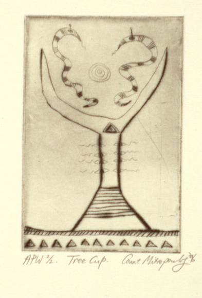 Artist: b'MITROPOULOS, Connie' | Title: b'Tree cup' | Date: 1996, July/August | Technique: b'drypoint, printed in black ink, from one plate' Artist: b'MITROPOULOS, Connie' | Title: b'Tree cup' | Date: 1996, July/August | Technique: b'drypoint, printed in black ink, from one plate'