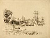 Artist: LINDSAY, Lionel | Title: Berry's Bay timber yard | Date: 1916 | Technique: etching and aquatint, printed in black ink from one plate | Copyright: Courtesy of the National Library of Australia