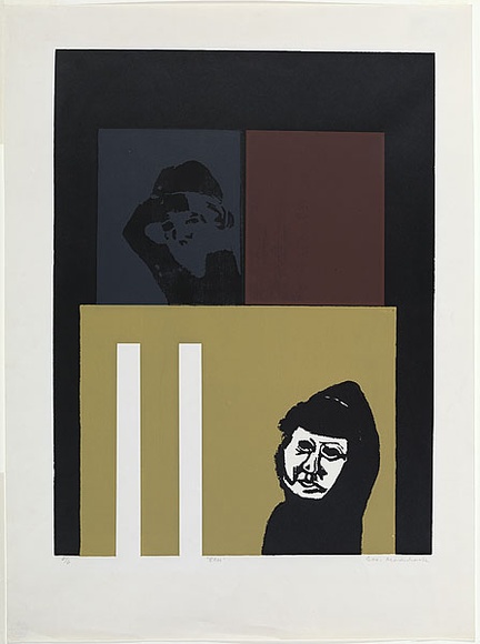 Artist: b'MADDOCK, Bea' | Title: b'8 a.m.' | Date: 1968 | Technique: b'screenprint, printed in colour, from four stencils' Artist: b'MADDOCK, Bea' | Title: b'8 a.m.' | Date: 1968 | Technique: b'screenprint, printed in colour, from four stencils'