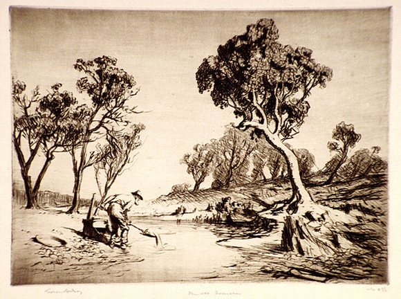 Artist: b'LINDSAY, Lionel' | Title: b'The old fossicker' | Date: 1923 | Technique: b'drypoint, printed in bronw ink with plate-tone, from one plate' | Copyright: b'Courtesy of the National Library of Australia' Artist: b'LINDSAY, Lionel' | Title: b'The old fossicker' | Date: 1923 | Technique: b'drypoint, printed in bronw ink with plate-tone, from one plate' | Copyright: b'Courtesy of the National Library of Australia'