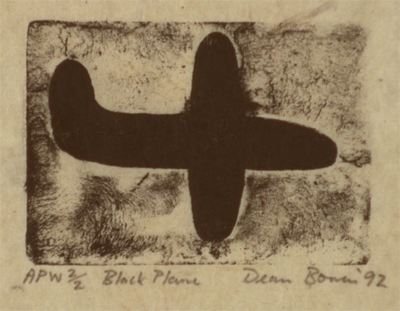 Artist: b'Bowen, Dean.' | Title: b'Black plane' | Date: 1992 | Technique: b'etching, printed in black ink, from one plate' Artist: b'Bowen, Dean.' | Title: b'Black plane' | Date: 1992 | Technique: b'etching, printed in black ink, from one plate'