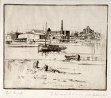 Artist: Baldwinson, Arthur. | Title: Port Augusta from the west side. | Date: 1930 | Technique: etching, aquatint printed in brown ink, from one copper plate