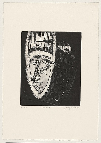 Artist: b'Andrews, Garry.' | Title: b'White mask' | Date: 1992, October | Technique: b'etching and aquatint with open bite, printed in black ink, from one plate' | Copyright: b'\xc2\xa9 Garry Andrews. Licensed by VISCOPY, Australia' Artist: b'Andrews, Garry.' | Title: b'White mask' | Date: 1992, October | Technique: b'etching and aquatint with open bite, printed in black ink, from one plate' | Copyright: b'\xc2\xa9 Garry Andrews. Licensed by VISCOPY, Australia'