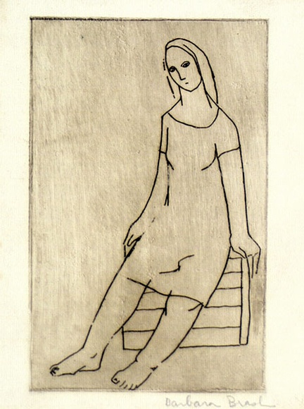 Artist: b'Brash, Barbara.' | Title: b'(Seated woman).' | Date: 1950s | Technique: b'etching, printed in brown ink with plate-tone, from one plate' Artist: b'Brash, Barbara.' | Title: b'(Seated woman).' | Date: 1950s | Technique: b'etching, printed in brown ink with plate-tone, from one plate'