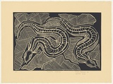 Artist: Omeenyo, Gregory | Title: Kaayana dreaming | Date: 1997, August | Technique: linocut, printed in black ink, from one block