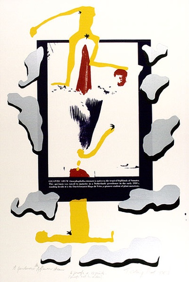 Artist: b'COLEING, Tony' | Title: bA gardener's de flower dream. | Date: 1975 | Technique: b'screenprint, printed in colour, from five stencils' Artist: b'COLEING, Tony' | Title: bA gardener's de flower dream. | Date: 1975 | Technique: b'screenprint, printed in colour, from five stencils'