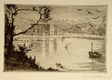 Artist: Bull, Norma C. | Title: View of Port Arthur. | Date: 1937-38 | Technique: etching, printed in black ink, from one plate; pencil and brush and ink additions