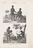 Artist: Antonelli, Giuseppe. | Title: Indigeni di Nuova Olanda [Natives of New Holland]. Selvaggio che costruisce corbe [Savage making baskets]. | Date: 1841 | Technique: lithograph, printed in black ink, from two stones