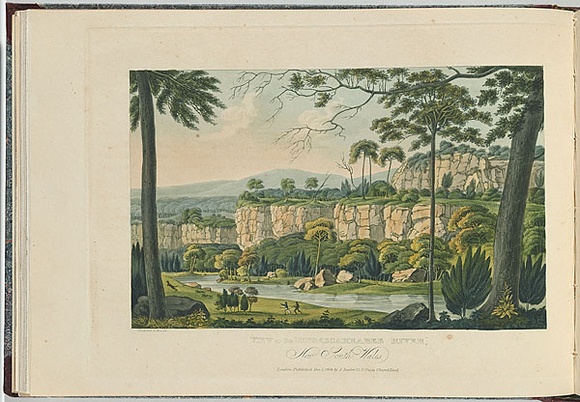 Artist: b'Lycett, Joseph.' | Title: b'View on the Wingecarribee River, New South Wales.' | Date: 1824 | Technique: b'etching and aquatint, printed in black ink, from one copper plate; hand-coloured' Artist: b'Lycett, Joseph.' | Title: b'View on the Wingecarribee River, New South Wales.' | Date: 1824 | Technique: b'etching and aquatint, printed in black ink, from one copper plate; hand-coloured'