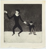 Artist: b'WILLIAMS, Fred' | Title: b'Dancing figures' | Date: 1954-55 | Technique: b'etching, engraving, drypoint and aquatint, printed in black ink, from one copper plate; with ink additions' | Copyright: b'\xc2\xa9 Fred Williams Estate'