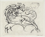 Artist: BOYD, Arthur | Title: Figure on a couch with bouquet in ear. | Date: (1968-69) | Technique: etching, printed in black ink, from one plate | Copyright: Reproduced with permission of Bundanon Trust