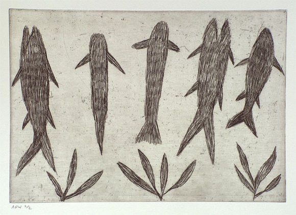 Artist: b'Jirwulurr Johnson, Amy.' | Title: b'not titled (fish)' | Date: 2000, November | Technique: b'etching, printed in black ink, from one plate' Artist: b'Jirwulurr Johnson, Amy.' | Title: b'not titled (fish)' | Date: 2000, November | Technique: b'etching, printed in black ink, from one plate'