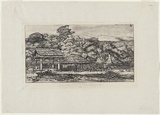 Artist: b'Meryon, Charles.' | Title: bGreniers indig\xc3\xa8nes et habitations \xc3\xa0 Akaroa, Presqu'\xc3\xaele de Banks 1845 (Native storehouses and dwellings at Akaroa (Banks Peninsula) 1845) | Date: 1860 | Technique: b'etching, printed in black ink, from one plate'