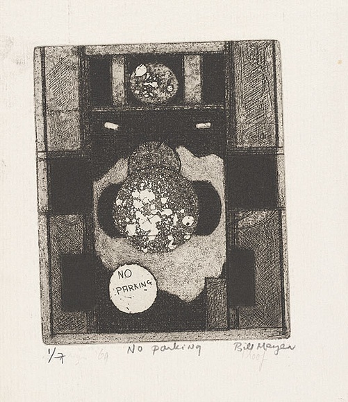 Artist: b'MEYER, Bill' | Title: b'No parking.' | Date: 1969 | Technique: b'etching, aquatint and drypoint, printed in black ink, from one copper plate' | Copyright: b'\xc2\xa9 Bill Meyer' Artist: b'MEYER, Bill' | Title: b'No parking.' | Date: 1969 | Technique: b'etching, aquatint and drypoint, printed in black ink, from one copper plate' | Copyright: b'\xc2\xa9 Bill Meyer'