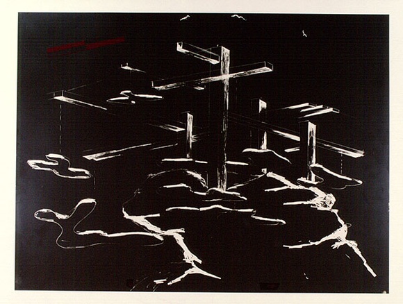 Artist: b'COLEING, Tony' | Title: bNegative for drawing for 'to do with blue' sculpture. | Date: (1975) | Technique: b'photographic negative; brush and masking fluid'