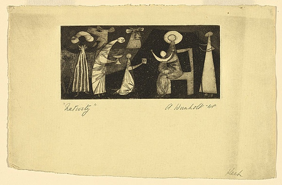 Artist: b'Wienholt, Anne.' | Title: b'Nativity' | Date: 1948 | Technique: b'engraving and aquatint, printed in black ink, from one copper plate' Artist: b'Wienholt, Anne.' | Title: b'Nativity' | Date: 1948 | Technique: b'engraving and aquatint, printed in black ink, from one copper plate'