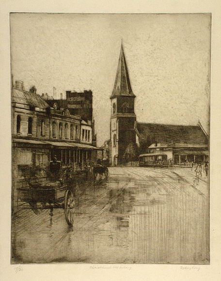 Artist: b'Long, Sydney.' | Title: b'Christ Church, Old Sydney' | Date: (1926) | Technique: b'line-etching, drypoint printed with some plate-tone, from one zinc plate' | Copyright: b'Reproduced with the kind permission of the Ophthalmic Research Institute of Australia'