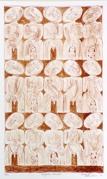 Artist: b'KAHUKIWA, Robyn' | Title: b'Tangata Whenua' | Date: 1990 | Technique: b'lithograph, printed in colour, from multiple stones' Artist: b'KAHUKIWA, Robyn' | Title: b'Tangata Whenua' | Date: 1990 | Technique: b'lithograph, printed in colour, from multiple stones'