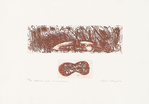 Artist: b'MEYER, Bill' | Title: b'Waterhole with correspondances' | Date: 1988 | Technique: b'etching, drypoint and aquatint, printed in sepia ink, from two zinc plates' | Copyright: b'\xc2\xa9 Bill Meyer'