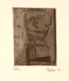 Artist: b'Palethorpe, Jan' | Title: b'not titled [bald figure in profile]' | Date: 1990 | Technique: b'etching and roulette, printed in black ink, with plate-tone, from one plate'