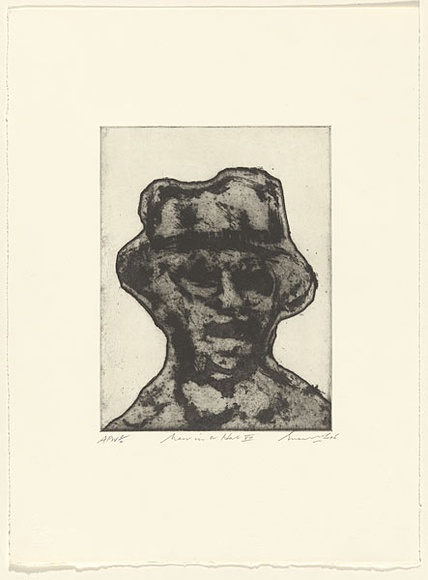 Artist: b'Lee, Graeme.' | Title: b'Man in a hat VIII' | Date: 1996, May | Technique: b'etching, printed in black ink, from one plate' Artist: b'Lee, Graeme.' | Title: b'Man in a hat VIII' | Date: 1996, May | Technique: b'etching, printed in black ink, from one plate'