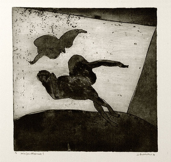 Artist: b'BALDESSIN, George' | Title: b'Weightlessness II.' | Date: 1964 | Technique: b'etching, aquatint and burnishing, printed in black ink, fromone plate' Artist: b'BALDESSIN, George' | Title: b'Weightlessness II.' | Date: 1964 | Technique: b'etching, aquatint and burnishing, printed in black ink, fromone plate'