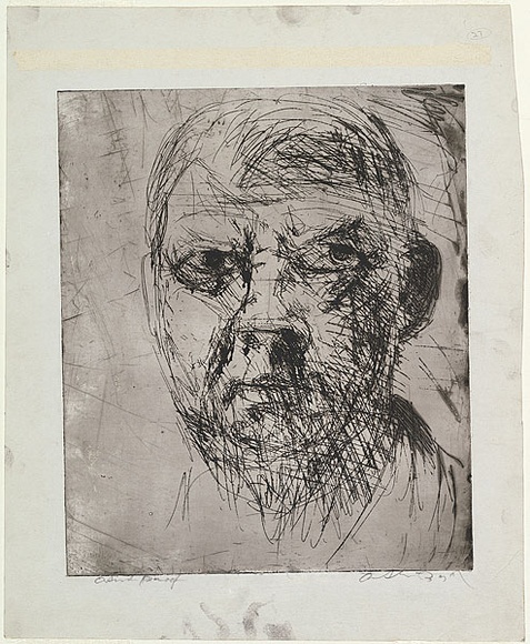 Artist: b'BOYD, Arthur' | Title: b'Self portrait.' | Date: (1962-63) | Technique: b'etching, printed in black ink with plate-tone, from one plate' | Copyright: b'Reproduced with permission of Bundanon Trust' Artist: b'BOYD, Arthur' | Title: b'Self portrait.' | Date: (1962-63) | Technique: b'etching, printed in black ink with plate-tone, from one plate' | Copyright: b'Reproduced with permission of Bundanon Trust'