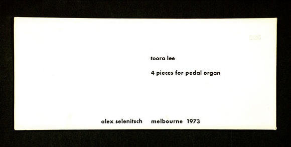 Artist: b'SELENITSCH, Alex' | Title: b'Toora Lee - 4 pieces for pedal organ.' | Date: 1973 | Technique: b'screenprint, printed in black ink, from one stencil' Artist: b'SELENITSCH, Alex' | Title: b'Toora Lee - 4 pieces for pedal organ.' | Date: 1973 | Technique: b'screenprint, printed in black ink, from one stencil'