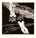 Artist: Wallace-Crabbe, Robin. | Title: not titled [VII Venus and sky reflection ... with high cirrus cloud]. | Date: 1980 | Technique: linocut, printed in black ink, from one block | Copyright: © Robin Wallace-Crabbe, Licensed by VISCOPY, Australia