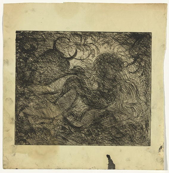 Artist: b'BOYD, Arthur' | Title: bLovers with beast's head. | Date: (1962-63) | Technique: b'etching, printed in black ink, from one plate' | Copyright: b'Reproduced with permission of Bundanon Trust' Artist: b'BOYD, Arthur' | Title: bLovers with beast's head. | Date: (1962-63) | Technique: b'etching, printed in black ink, from one plate' | Copyright: b'Reproduced with permission of Bundanon Trust'