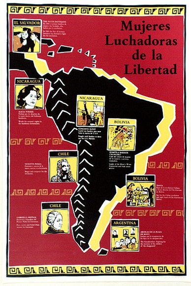 Artist: bTHE MULTICULTURAL WOMEN'S POSTER PROJECT | Title: b'Mujeres luchadoras de la libertad' | Date: 1988 | Technique: b'screenprint, printed in colour, from multiple stencils' Artist: bTHE MULTICULTURAL WOMEN'S POSTER PROJECT | Title: b'Mujeres luchadoras de la libertad' | Date: 1988 | Technique: b'screenprint, printed in colour, from multiple stencils'