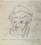Artist: Armstrong, Ian. | Title: (Head of a girl). | Date: 1950s | Technique: etching and drypoint, printed in black ink, from one plate