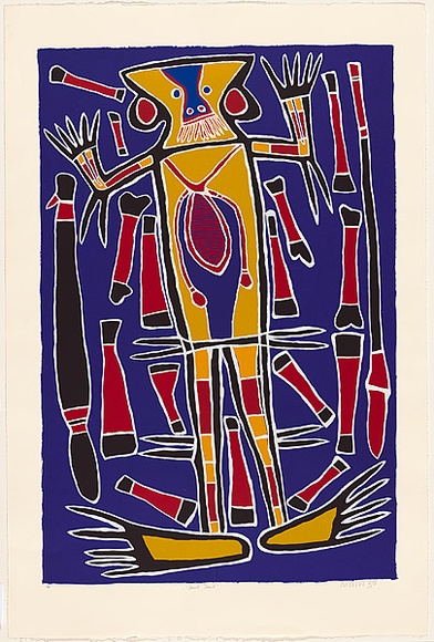 Artist: b'Burra Burra, Sambo.' | Title: b'Devil devil' | Date: 2002 | Technique: b'screenprint, printed in colour, from multiple stencils' Artist: b'Burra Burra, Sambo.' | Title: b'Devil devil' | Date: 2002 | Technique: b'screenprint, printed in colour, from multiple stencils'