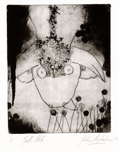 Artist: b'Shepherdson, Gordon.' | Title: b'The second plate (The bull plate). 6' | Date: 1977 | Technique: b'drypoint, printed as monotype, from one plate' Artist: b'Shepherdson, Gordon.' | Title: b'The second plate (The bull plate). 6' | Date: 1977 | Technique: b'drypoint, printed as monotype, from one plate'