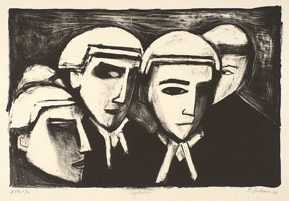 Artist: b'Dickerson, Robert.' | Title: b'Negotiation' | Date: 1990 | Technique: b'lithograph, printed in black ink, from one stone' Artist: b'Dickerson, Robert.' | Title: b'Negotiation' | Date: 1990 | Technique: b'lithograph, printed in black ink, from one stone'