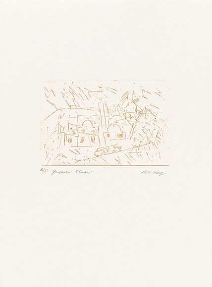 Artist: b'MEYER, Bill' | Title: b'Yerushalmi cluster' | Date: 1992 | Technique: b'etching, printed in brown ink, from one zinc plate' | Copyright: b'\xc2\xa9 Bill Meyer' Artist: b'MEYER, Bill' | Title: b'Yerushalmi cluster' | Date: 1992 | Technique: b'etching, printed in brown ink, from one zinc plate' | Copyright: b'\xc2\xa9 Bill Meyer'