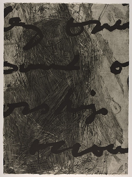 Artist: b'PARR, Mike' | Title: b'Language and chaos 9.' | Date: 1990 | Technique: b'drypoint, electric grinder and burnishing, printed in black ink, from one copper plate; over printed with lift ground aquatint, printed in black ink, from one steel plate' Artist: b'PARR, Mike' | Title: b'Language and chaos 9.' | Date: 1990 | Technique: b'drypoint, electric grinder and burnishing, printed in black ink, from one copper plate; over printed with lift ground aquatint, printed in black ink, from one steel plate'