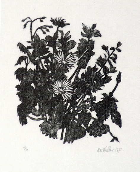 Artist: b'Miller, Max.' | Title: b'Foliage, flowers' | Date: 1971 | Technique: b'wood-engraving, printed inblack ink, from one block' Artist: b'Miller, Max.' | Title: b'Foliage, flowers' | Date: 1971 | Technique: b'wood-engraving, printed inblack ink, from one block'