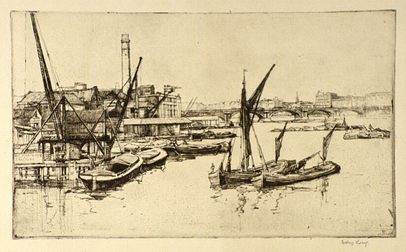 Artist: b'Long, Sydney.' | Title: b'The river from Blackfriars Bridge' | Date: 1925 | Technique: b'line-etching, drypoint printed in black ink from one copper plate' | Copyright: b'Reproduced with the kind permission of the Ophthalmic Research Institute of Australia'