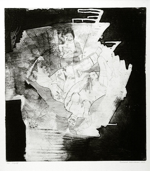 Artist: b'HANRAHAN, Barbara' | Title: b'Voyage' | Date: 1965 | Technique: b'etching, aquatint, drypoint, printed in black ink, from one zinc plate' Artist: b'HANRAHAN, Barbara' | Title: b'Voyage' | Date: 1965 | Technique: b'etching, aquatint, drypoint, printed in black ink, from one zinc plate'