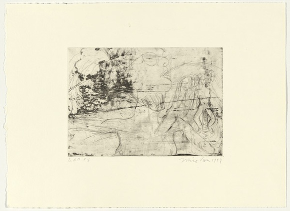 Artist: b'PARR, Mike' | Title: b'Gun into vanishing point 5' | Date: 1988-89 | Technique: b'drypoint and foul biting, printed in black ink, from one copper plate'