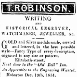 T.Robinson, Writing and historical engraver, watchmaker, Jeweller, &c.