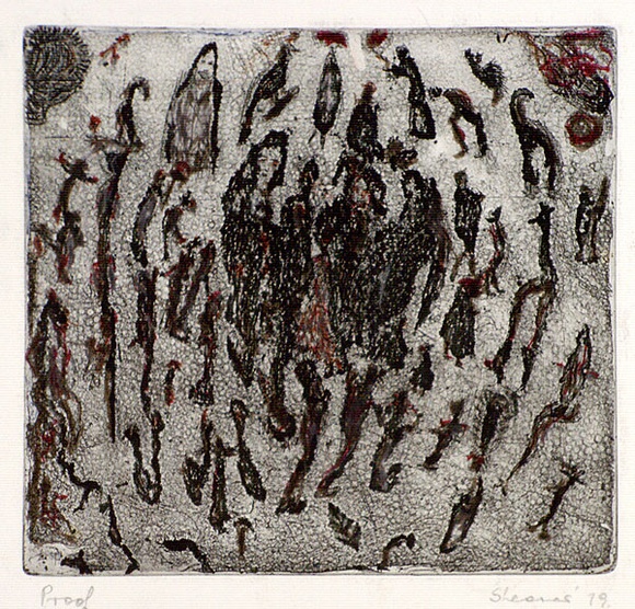 Artist: b'Shearer, Mitzi.' | Title: b'Long ago and far away' | Date: 1979 | Technique: b'etching, drypoint, printed in black ink, from one  plate, hand-coloured'
