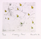 Artist: Fransella, Graham. | Title: Floating pears. | Date: 1980 | Technique: etching, printed in black ink, from one plate; hand-coloured | Copyright: Courtesy of the artist