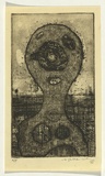 Artist: SELLBACH, Udo | Title: (Head, target and landscape) | Date: 1965 | Technique: etching printed in black ink, from one plate