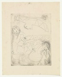Artist: BOYD, Arthur | Title: Bert Hinkler; his wife and lion and letter. | Date: (1968-69) | Technique: etching, printed in black ink, from one plate | Copyright: Reproduced with permission of Bundanon Trust