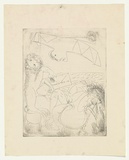 Artist: BOYD, Arthur | Title: Bert Hinkler; his wife and lion and letter. | Date: (1968-69) | Technique: etching, printed in black ink, from one plate | Copyright: Reproduced with permission of Bundanon Trust