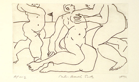 Artist: b'Furlonger, Joe.' | Title: b'Palm Beach suite (no.12)' | Date: 1990 | Technique: b'etching, printed in black ink, from one plate' Artist: b'Furlonger, Joe.' | Title: b'Palm Beach suite (no.12)' | Date: 1990 | Technique: b'etching, printed in black ink, from one plate'